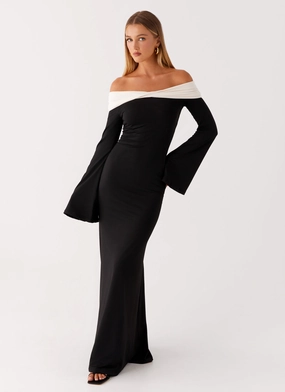 Hits Different Long Sleeve Maxi Dress - Black Elegant Line