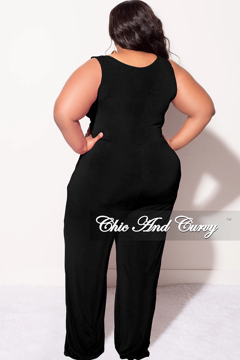 Final Sale Plus Size Sleeveless Faux Wrap Jumpsuit in Black  Slinky Fabric MachineWashableFabric Core Style