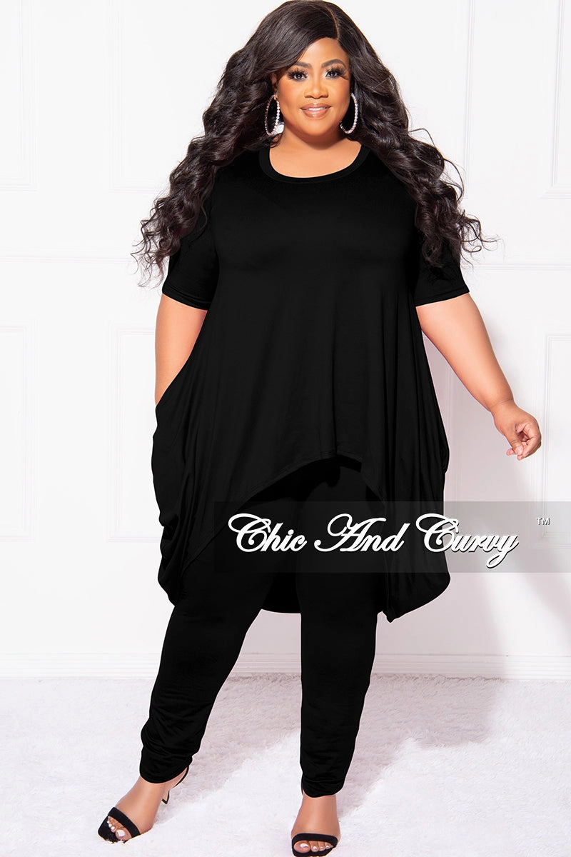 Chill Mode Final Sale Plus Size 2pc Short Sleeve High Low Top And Leggings Set In Black
