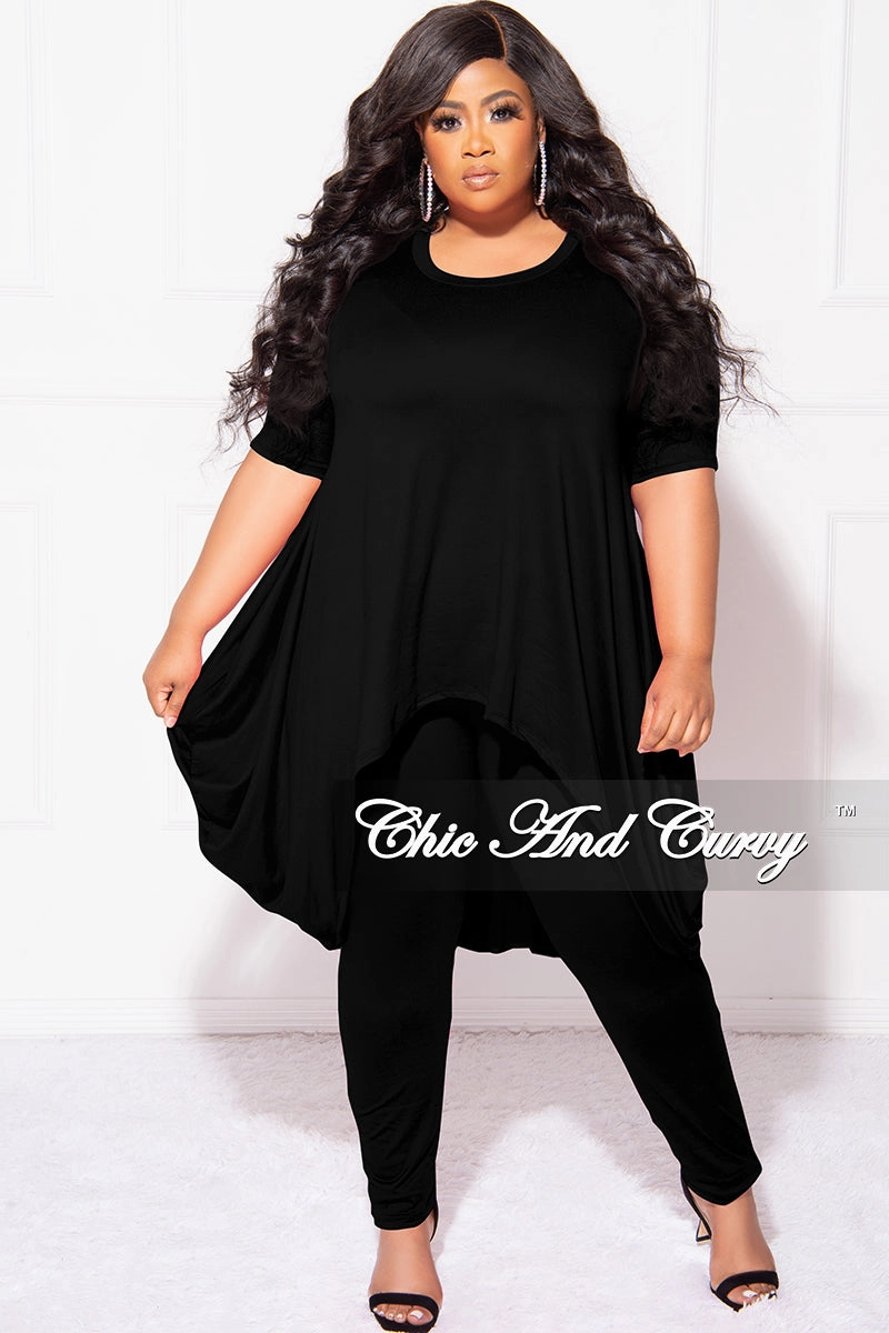 Final Sale Plus Size 2pc Short Sleeve High Low Top And Leggings Set In Black Outdoor activities