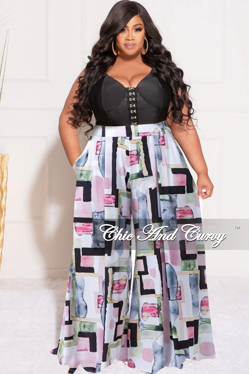 Final Sale Plus Size Palazzo Pants in Geometric Print Breathable Wearable Clean Lines
