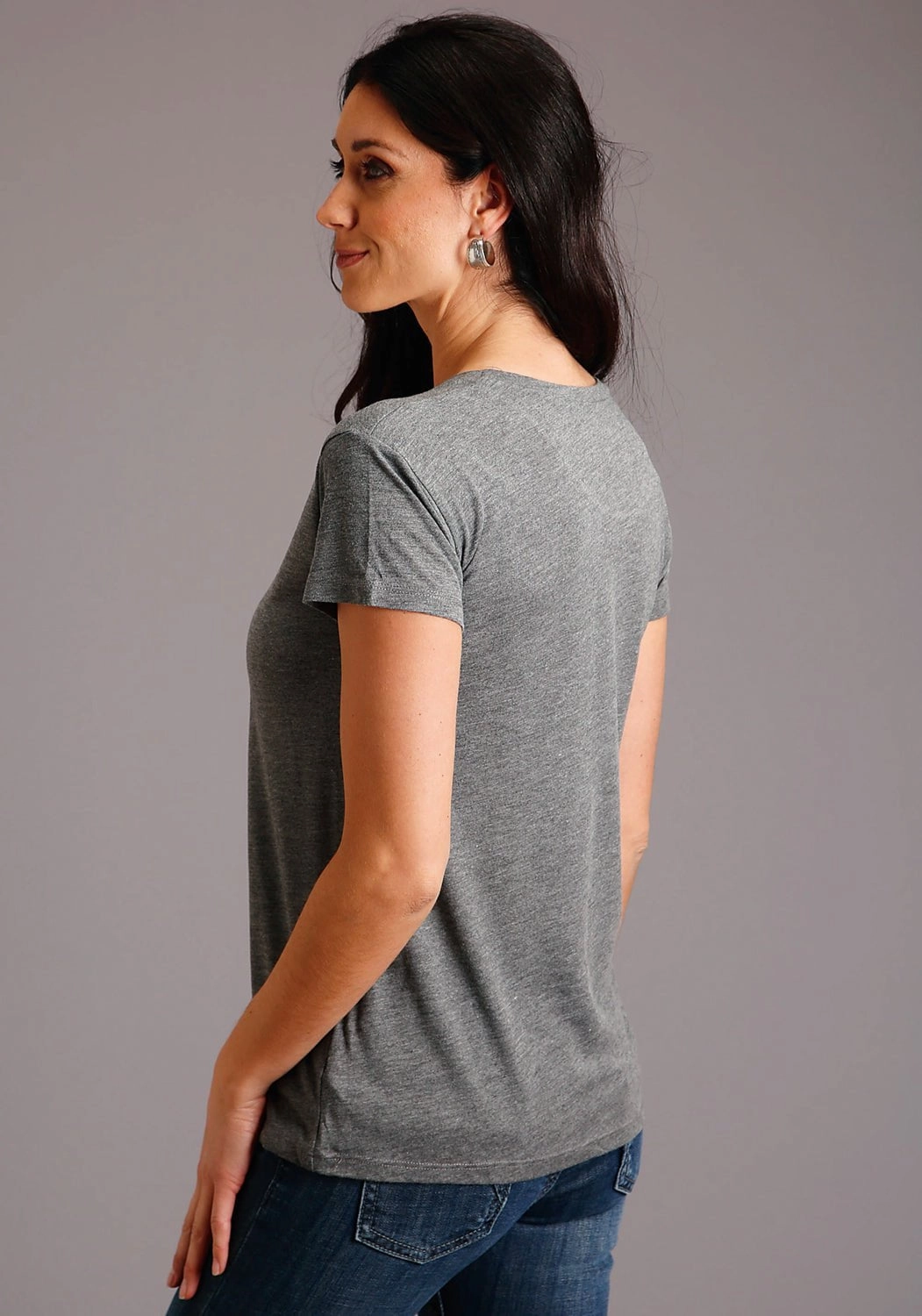 Eco-friendly Stetson Womens Ash Heather Poly/Rayon Pencil Drawn S/S Cowgirl T-Shirt