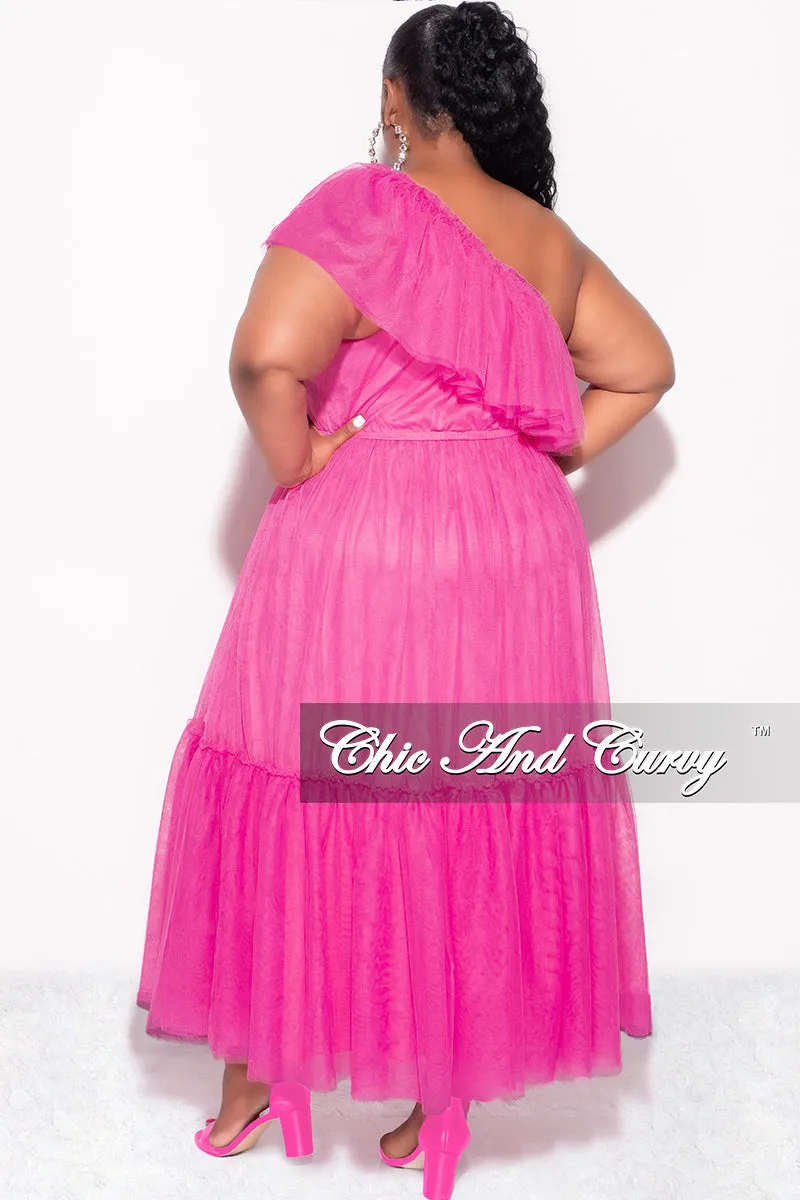 No Tag Performance Ready Final Sale Plus Size One Shoulder Mesh Dress in Pink