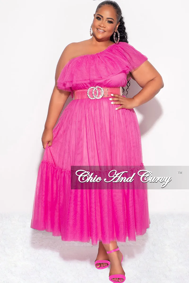 Final Sale Plus Size One Shoulder Mesh Dress in Pink Fashionable Fit Tangle Free Cuffs