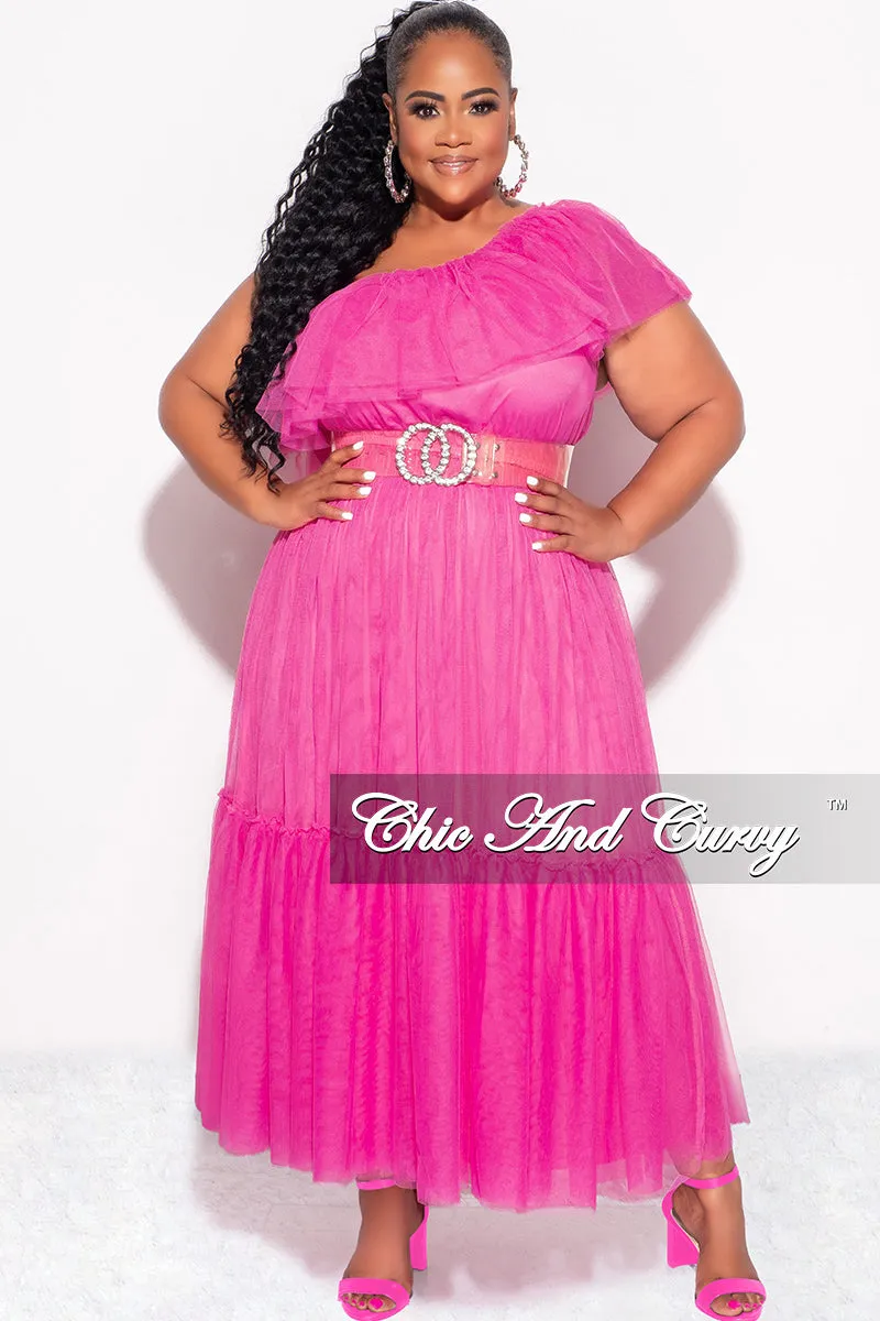 Final Sale Plus Size One Shoulder Mesh Dress in Pink Seasonless wear