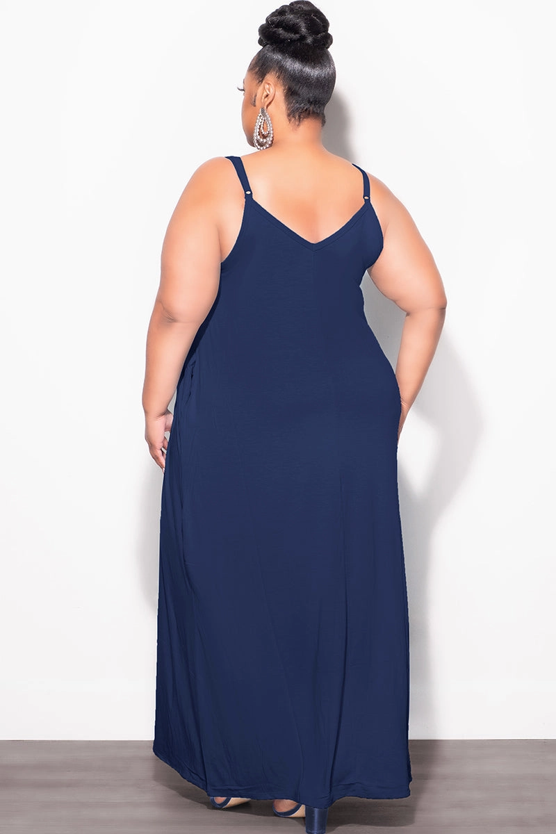 Comfy Texture Final Sale Plus Size Spaghetti Strap Maxi Dress in Navy