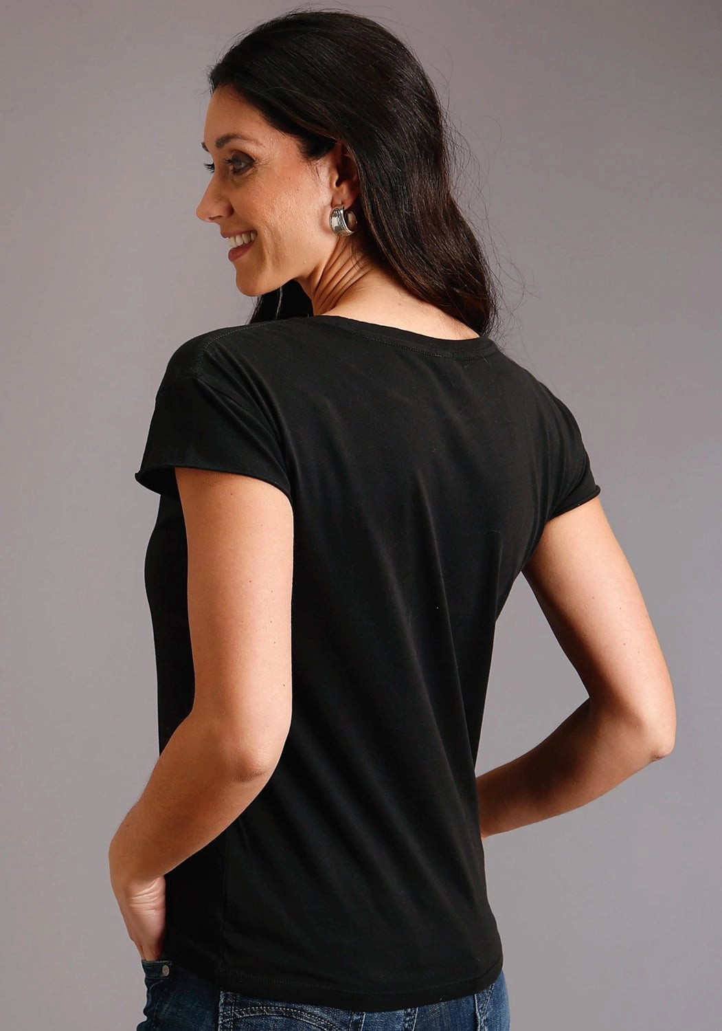 Shimmer Effect Stetson Womens Black 100% Cotton Cowboy Lasso S/S T-Shirt