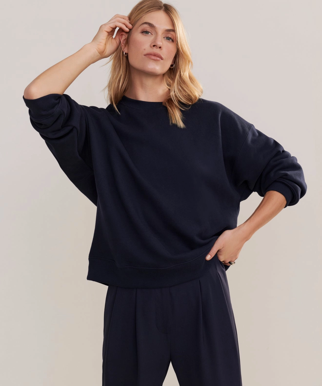 Double Needle Stitching Two Tone Weave Marina Sweatshirt