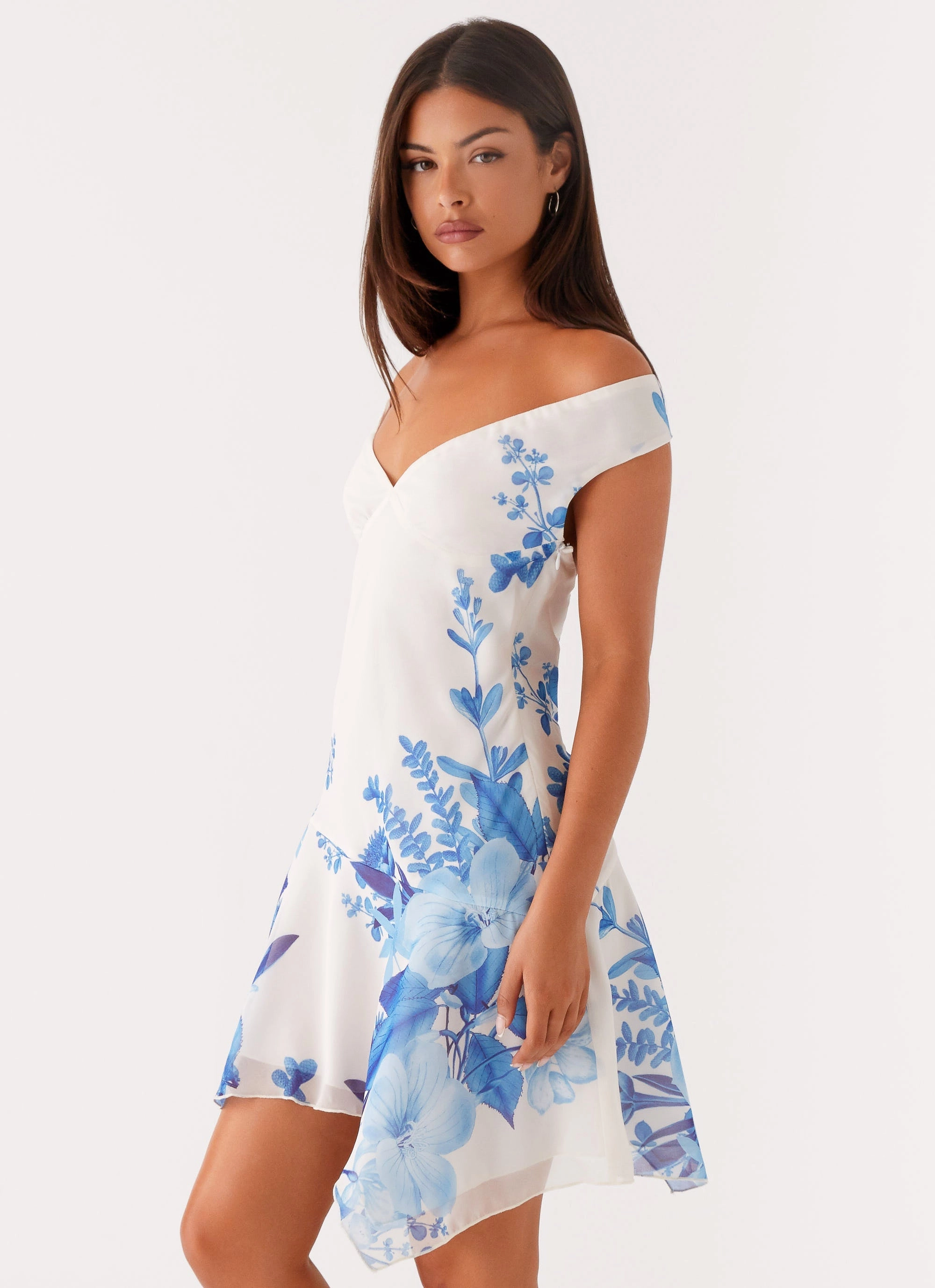Lightweight-Lining Alma Mini Dress - Blue Floral Print