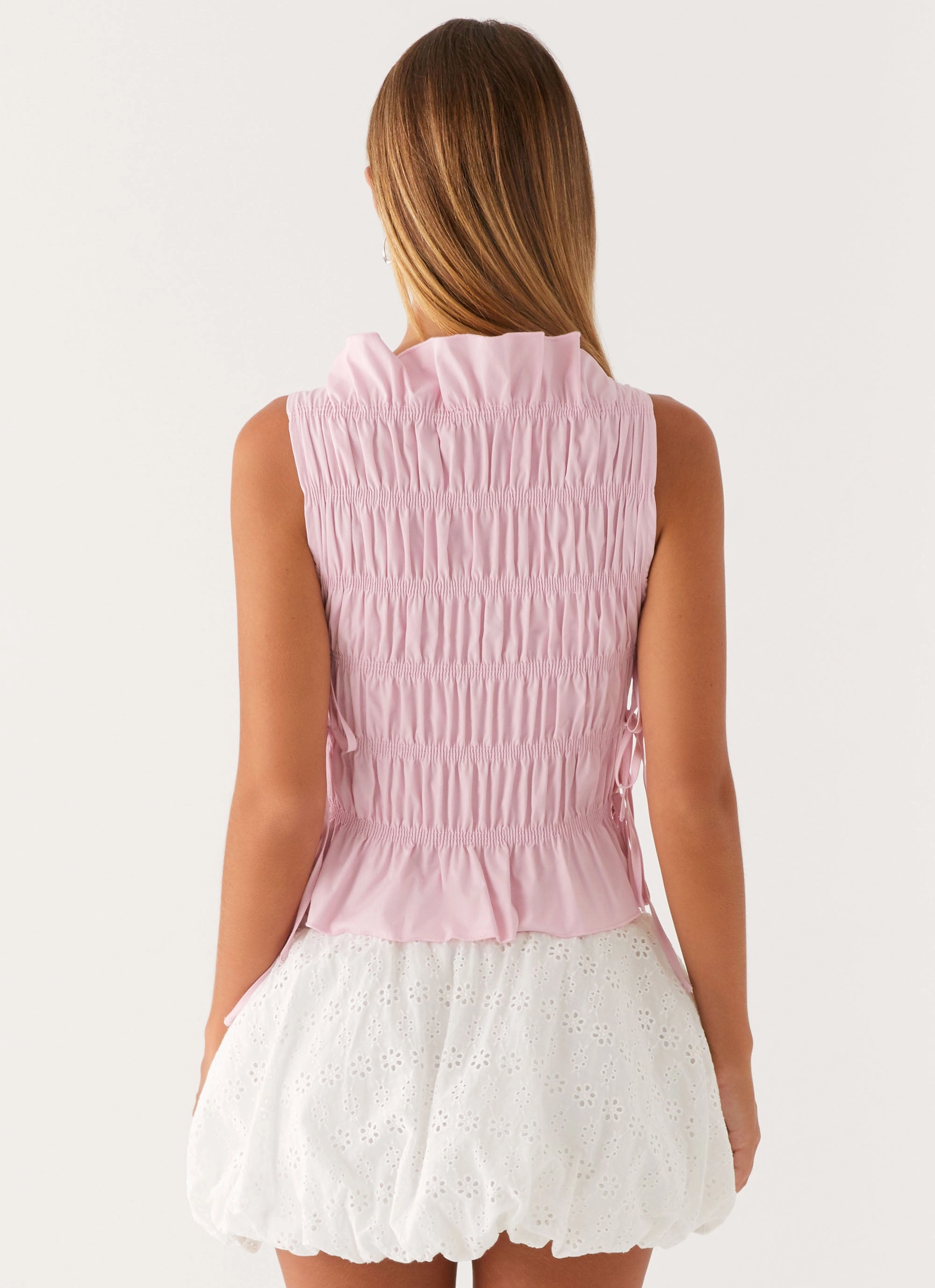 Alysa Shirred Top - Pink DualLayer Weave