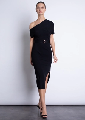 Perfect For Any Occasion Winter-Season Amber Knit Midi Dress - Black