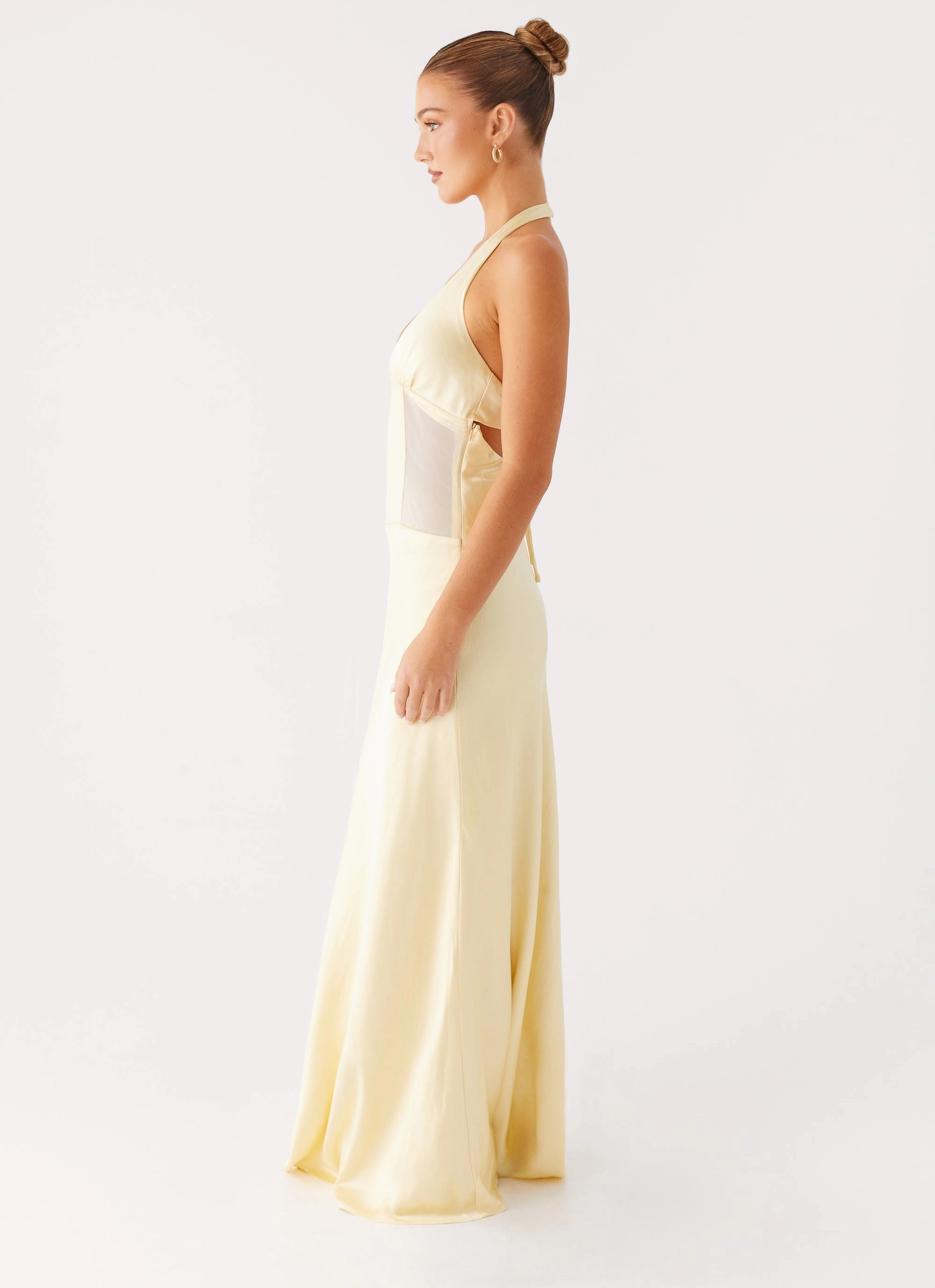 Morning Wear Elegant formal piece Ambre Mesh Panel Maxi Dress - Yellow