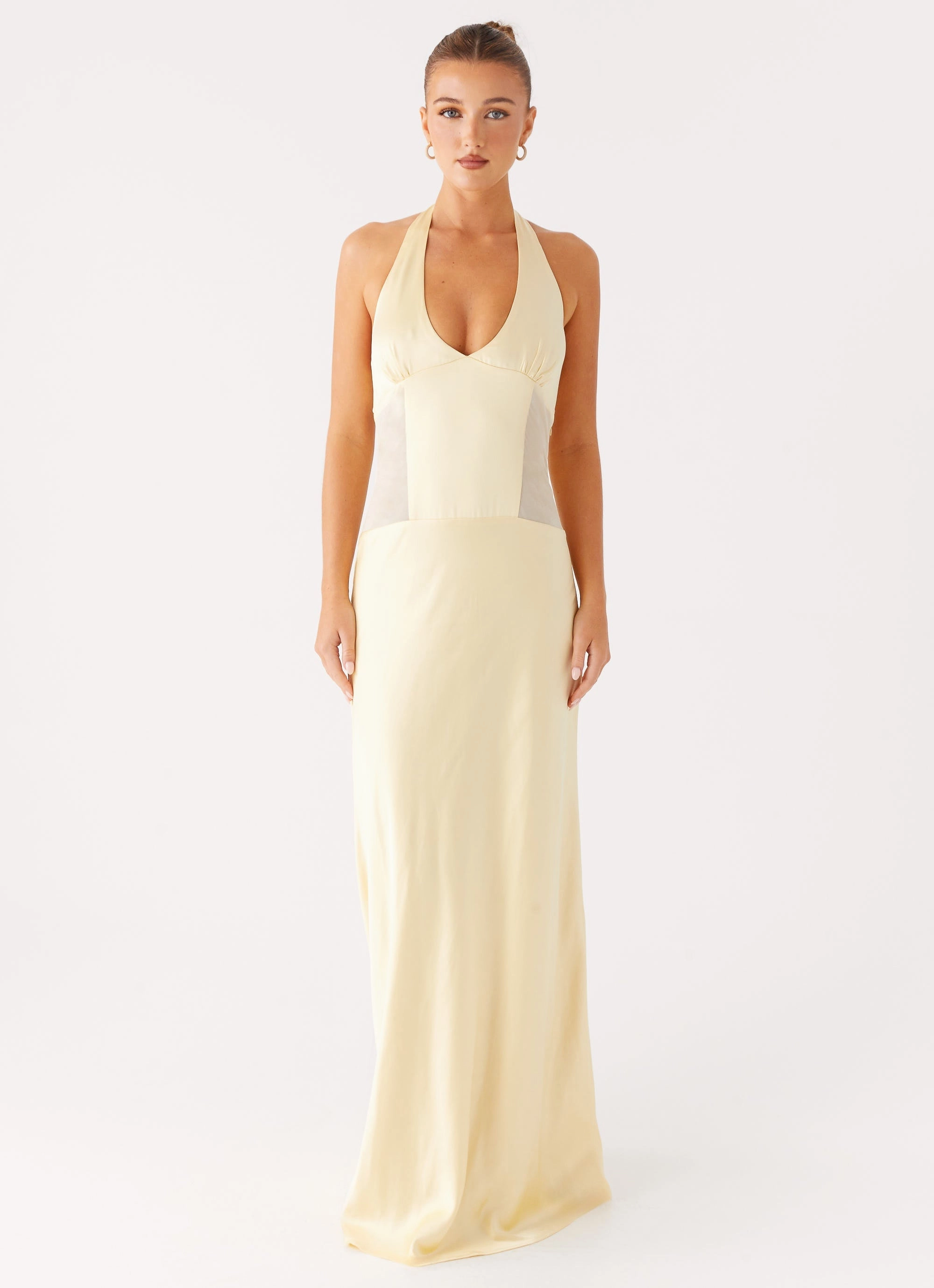 Ambre Mesh Panel Maxi Dress - Yellow Layered Fabric Simple Elegance