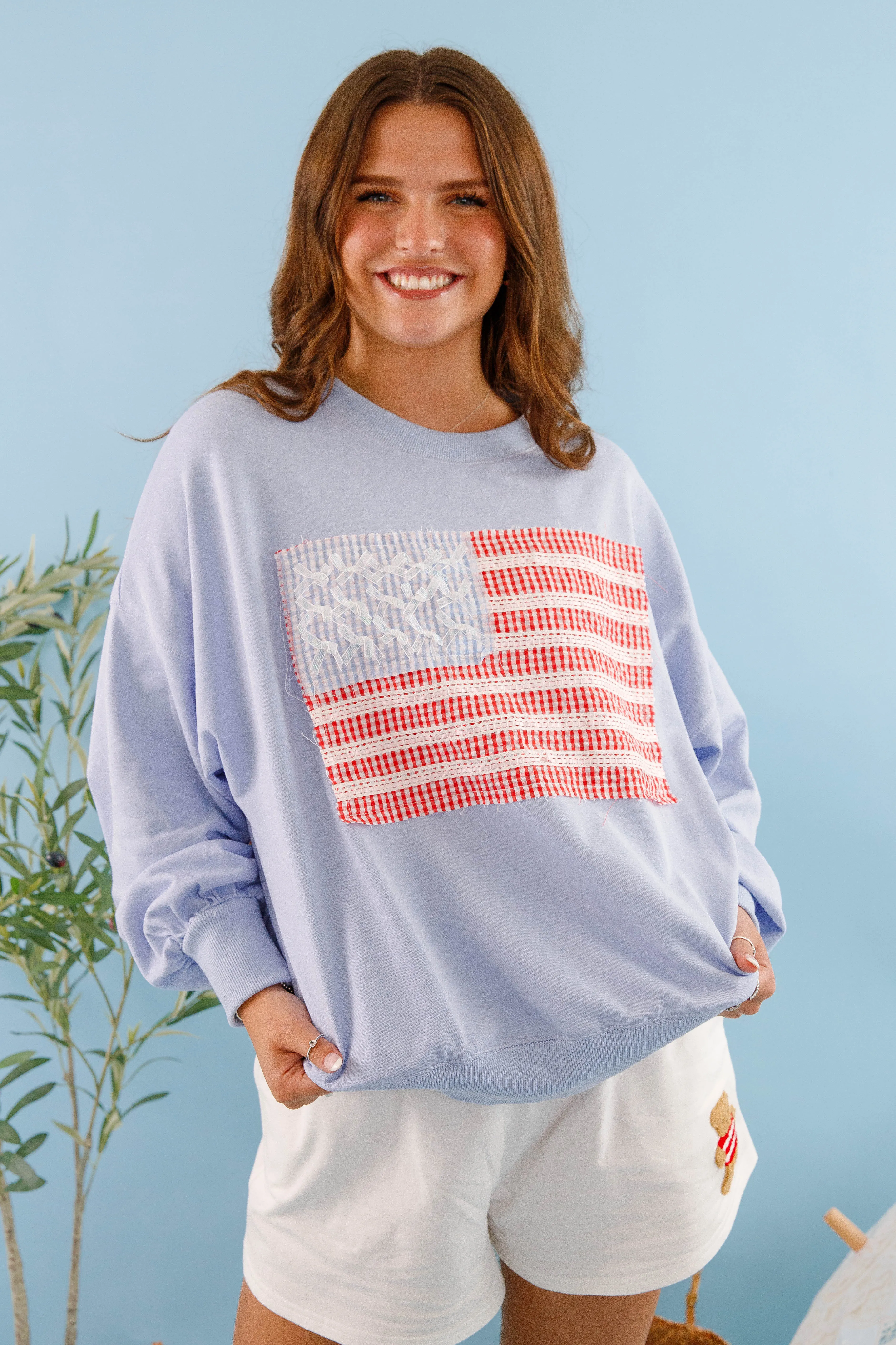 America's Sweetheart Pullover-Blue MinimalistCut Bamboo Fiber Fabric