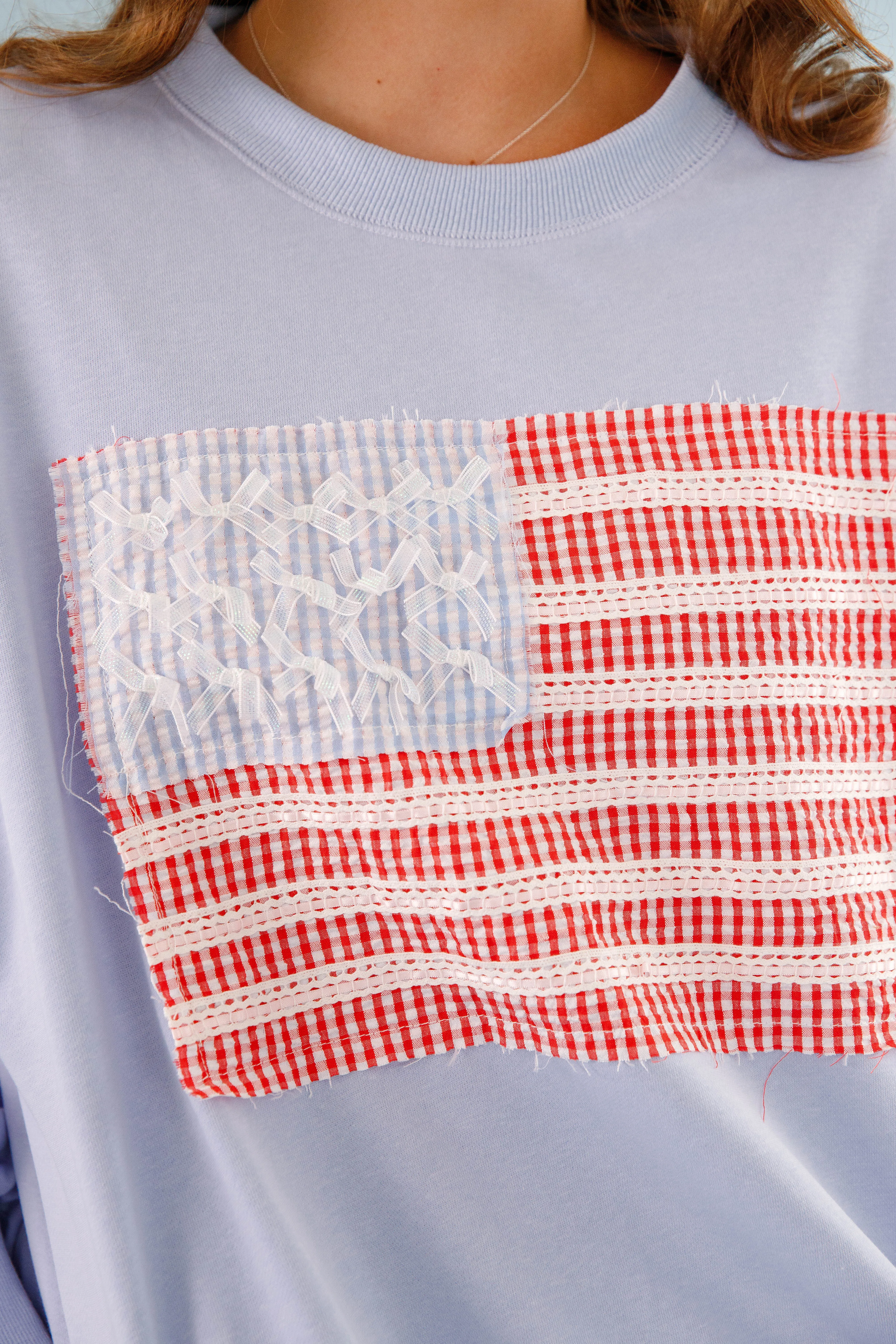 Non Restrictive Armhole Cut America's Sweetheart Pullover-Blue