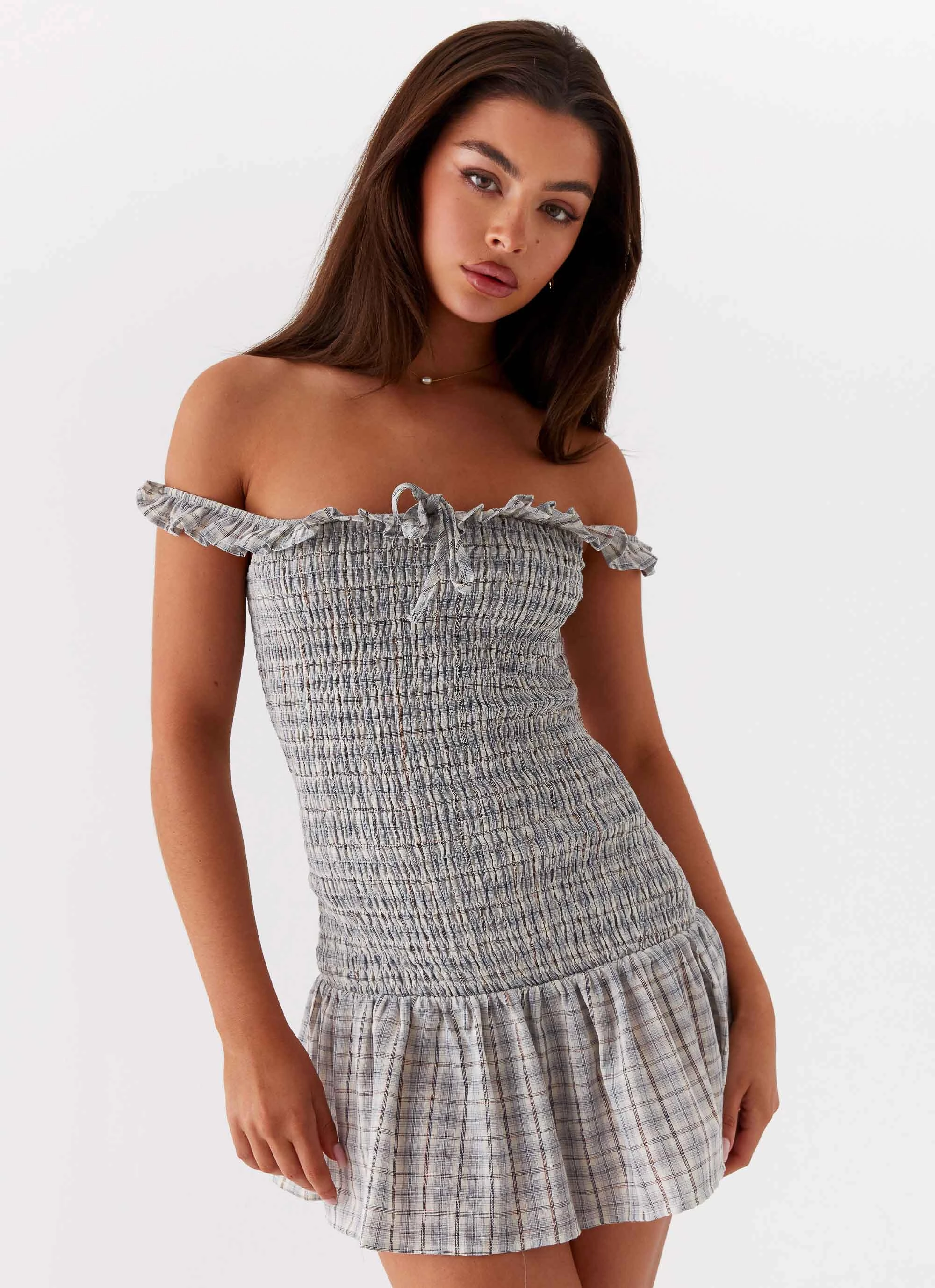 Smooth Design Anica Check Mini Dress - Grey Check