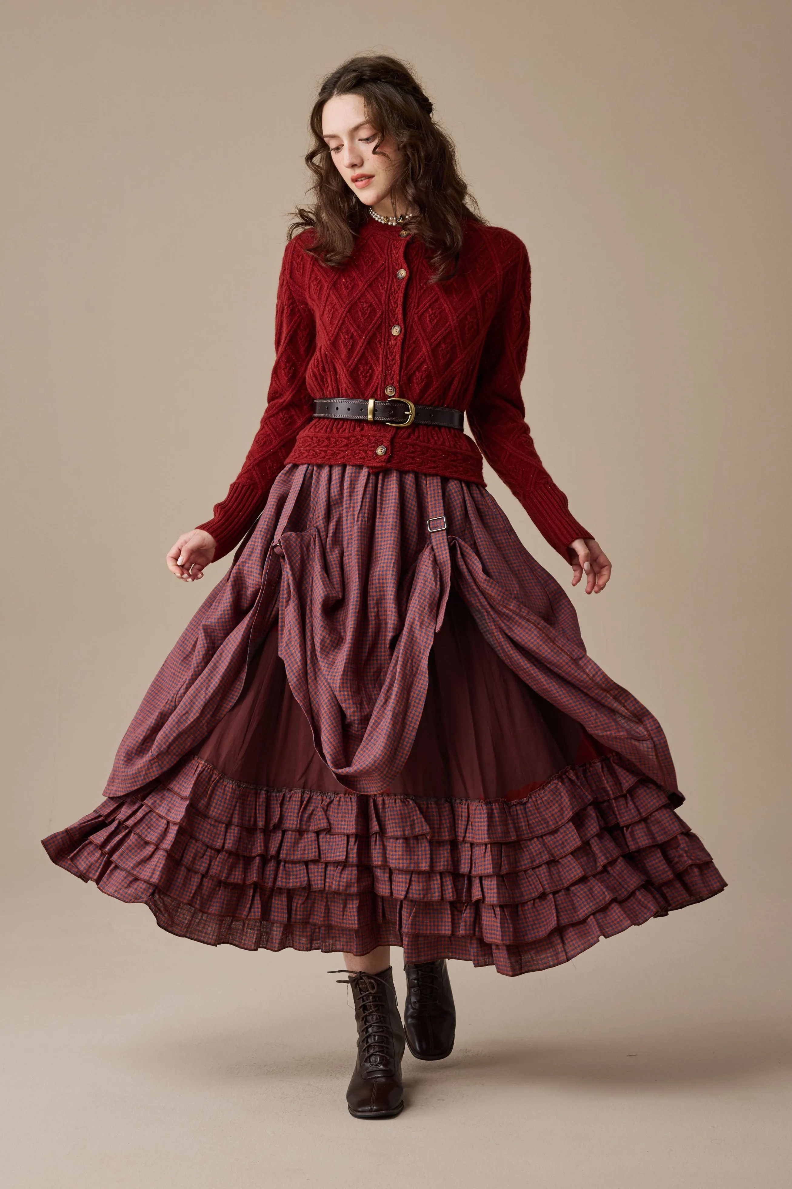 Anna 21 | Layered Linen Skirt (Adjustable) YarnDye Technique Buttonless Closure