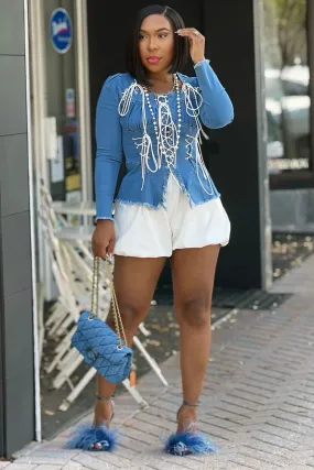 Annalea Mood Lace-Up Denim Corset Top Neutral Vibrant Chill Outfit City Life Style