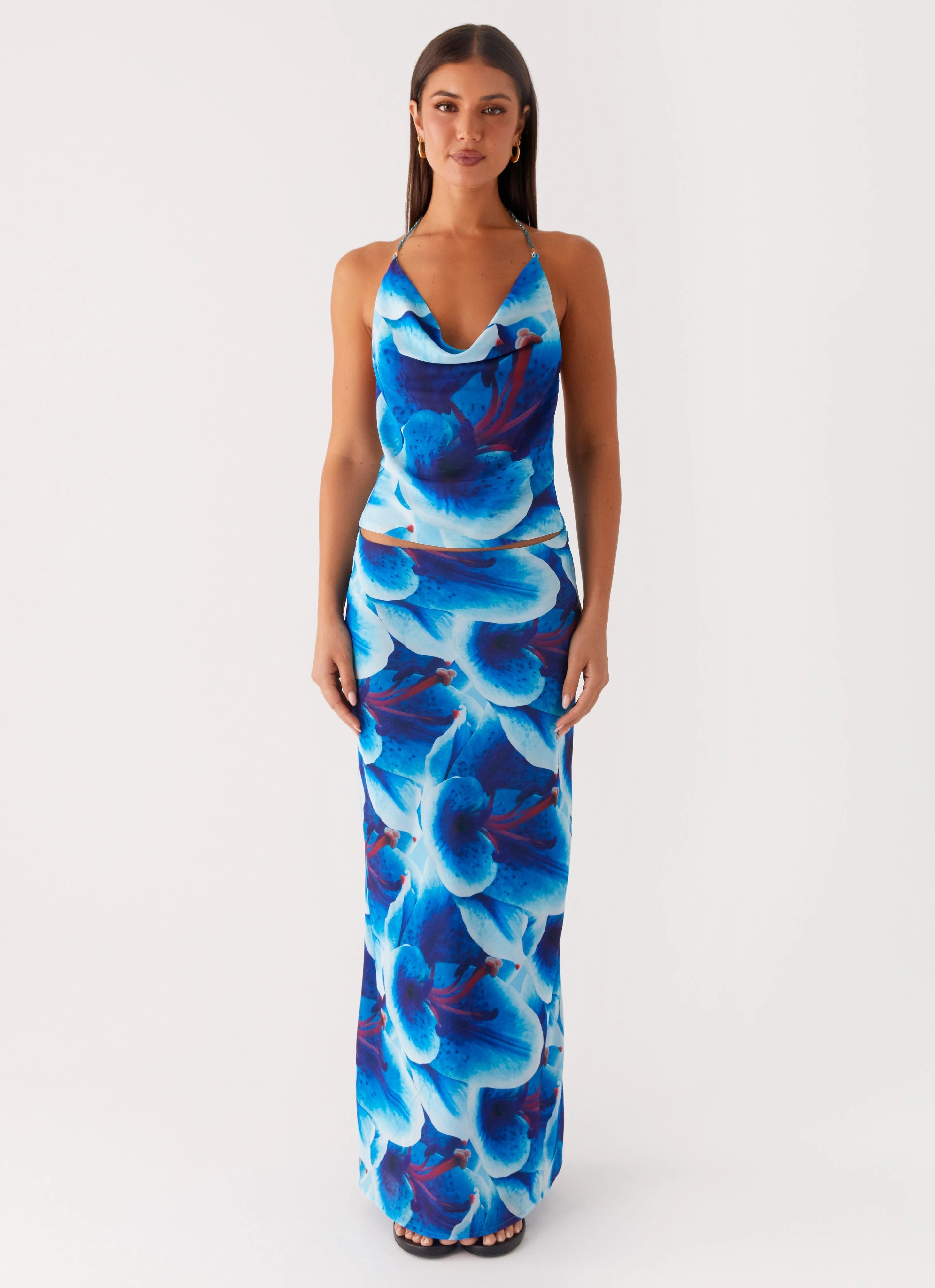 Another Life Halter Top - Turquoise Floral Tiered Layers High End Quality