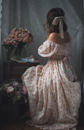 Alice 19 | Floral linen dress Tapered Look