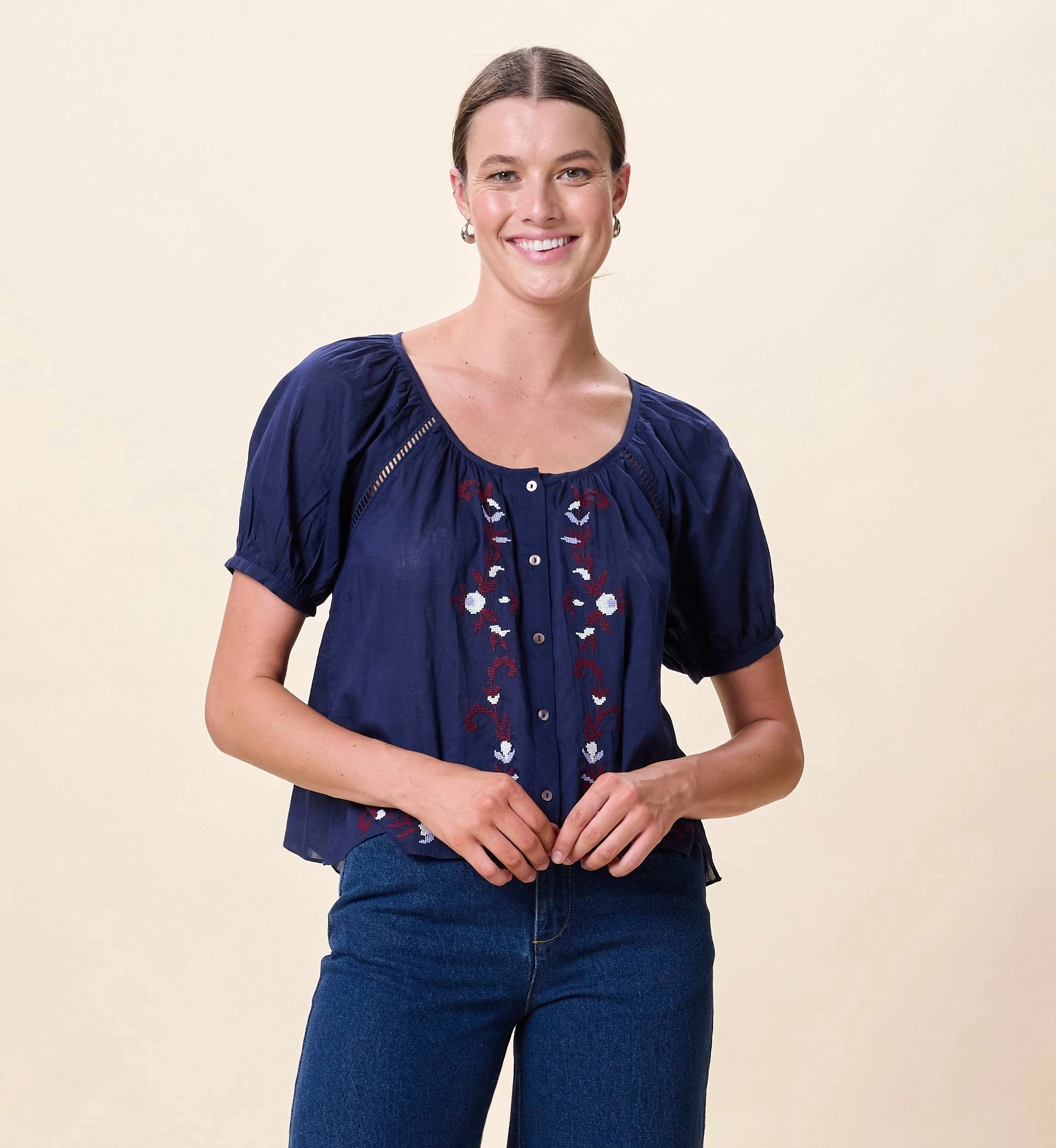 Adeline Blouse | Navy Structured Shoulder Everyday Jacket