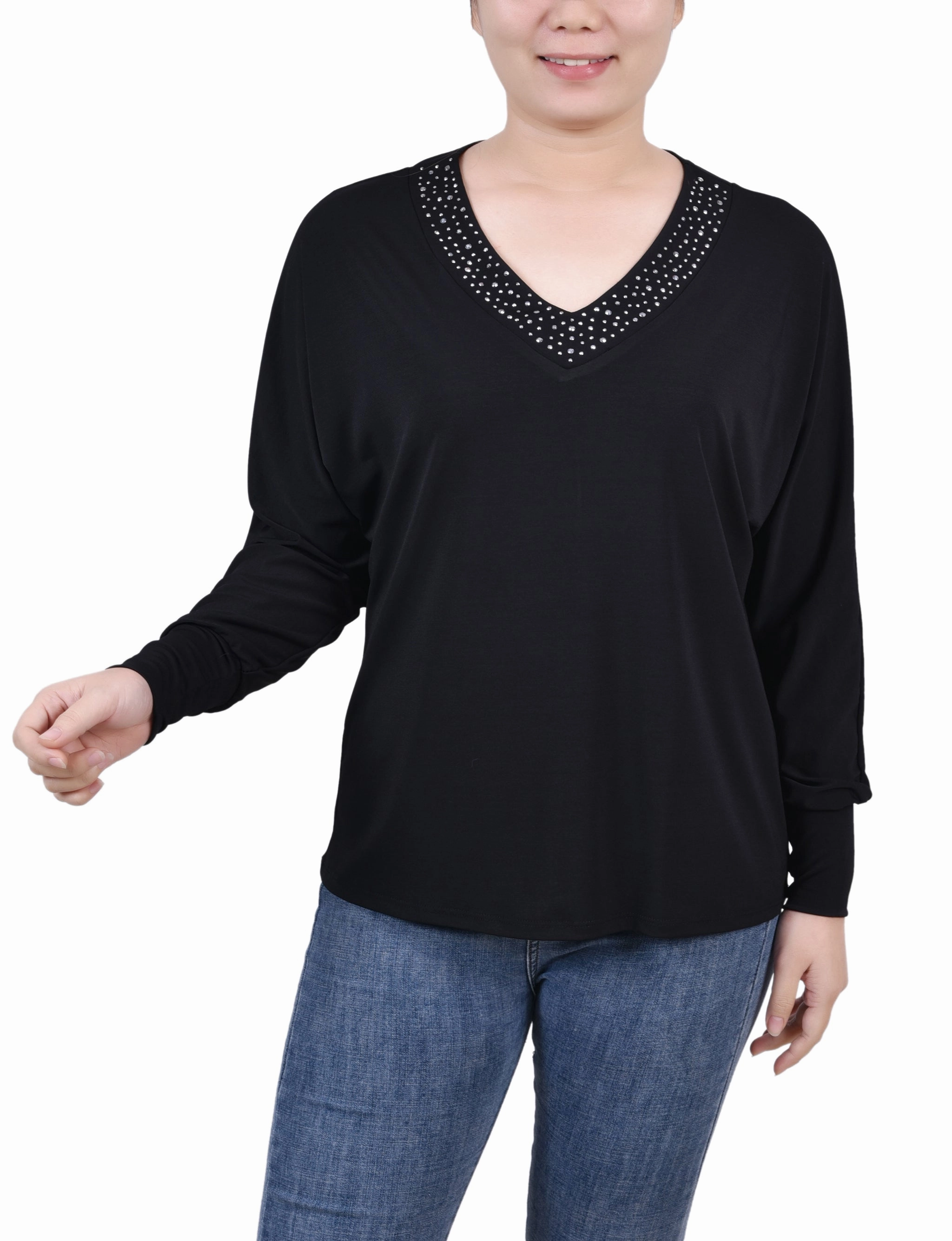 Ventilation Panel Long Sleeve Studded Top