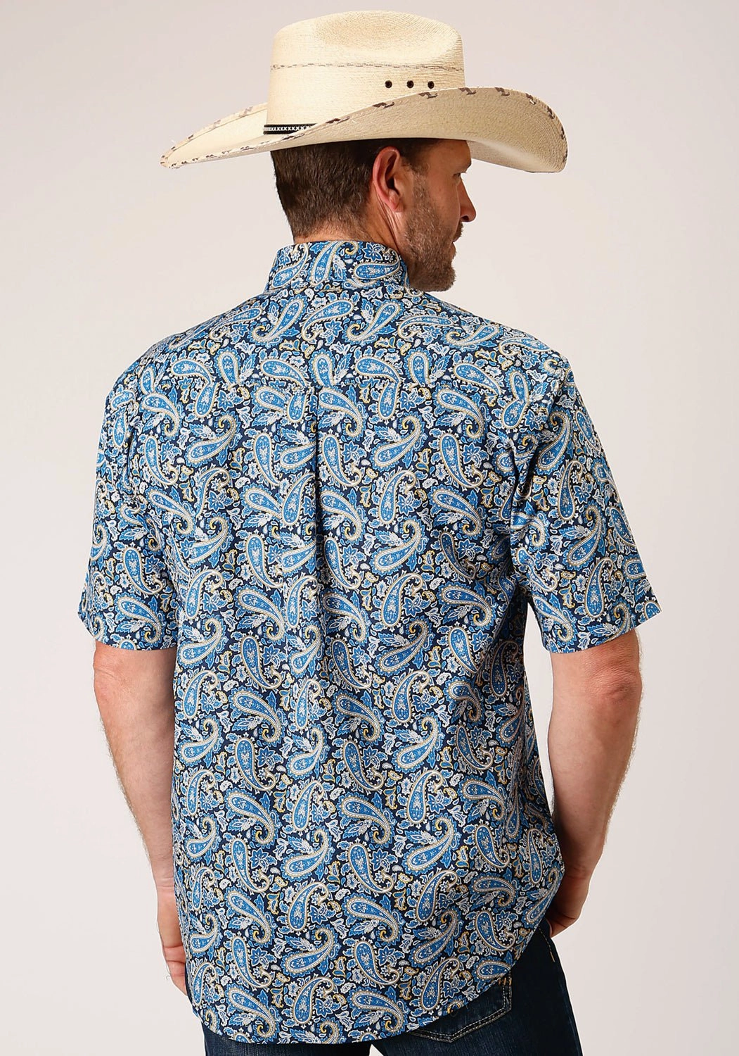 Preppy Vibe Roper Mens Blue 100% Cotton Amarillo Paisley BD S/S 1 Pkt Shirt