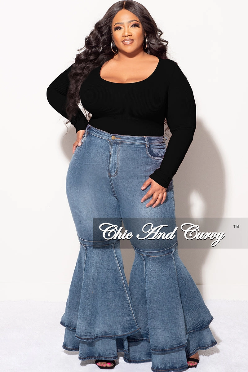 Final Sale Plus Size Ribbed Bodysuit in Black (Top Only) Urban Cool All Season