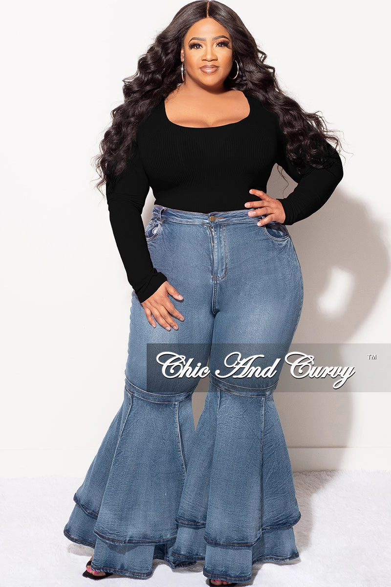 Final Sale Plus Size Ribbed Bodysuit in Black (Top Only) Layer Fit