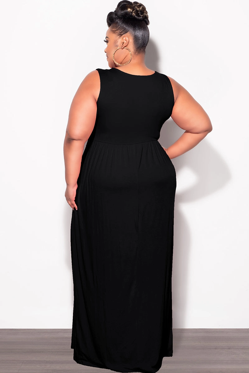 Final Sale Plus Size Sleeveless Maxi Dress in Black Easy Pack Quick Movement Wear