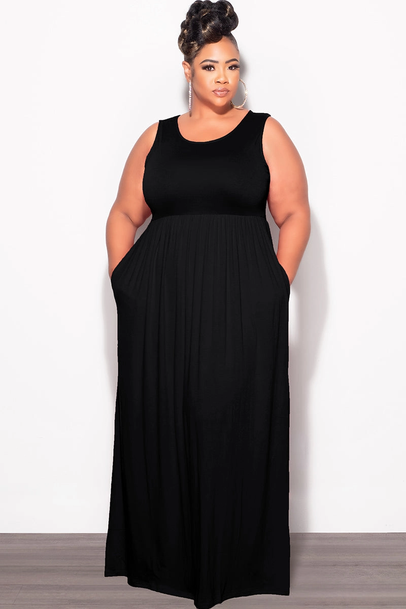 Final Sale Plus Size Sleeveless Maxi Dress in Black Flexible Cut Smart Casual