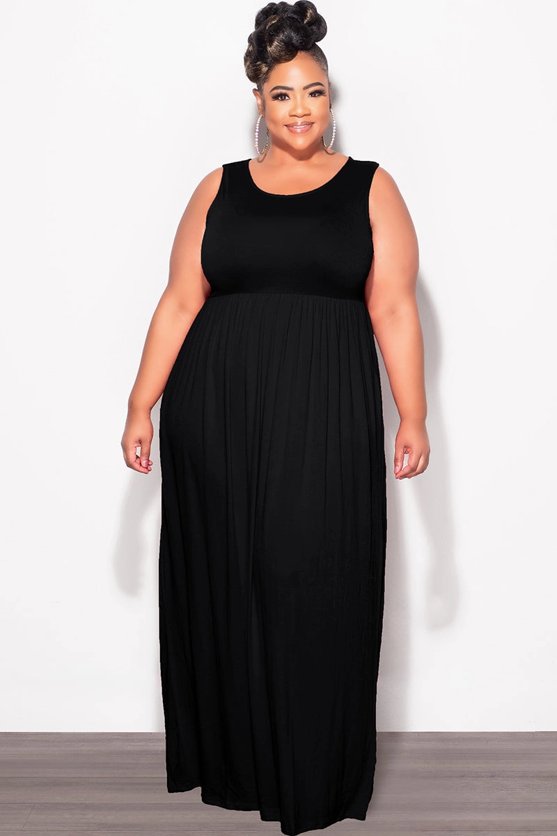 Final Sale Plus Size Sleeveless Maxi Dress in Black Body Shape