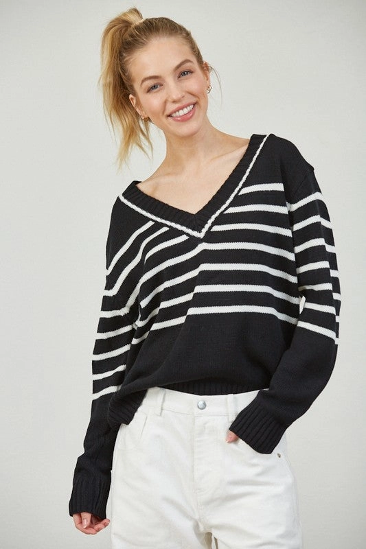 Soft Texture ISLA STRIPE V NECK SWEATER