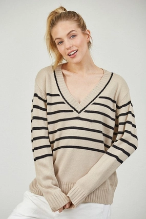 ISLA STRIPE V NECK SWEATER Lightweight insulation