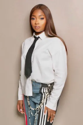 Versatile Layering Saniyah Power Moves Button-Up Blouse with Tie