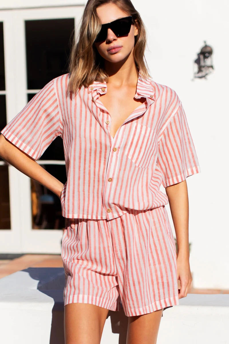 Anti Pilling Fabric Minimalist Collar Emerson Fry Boxy Shirt - Muted Clay