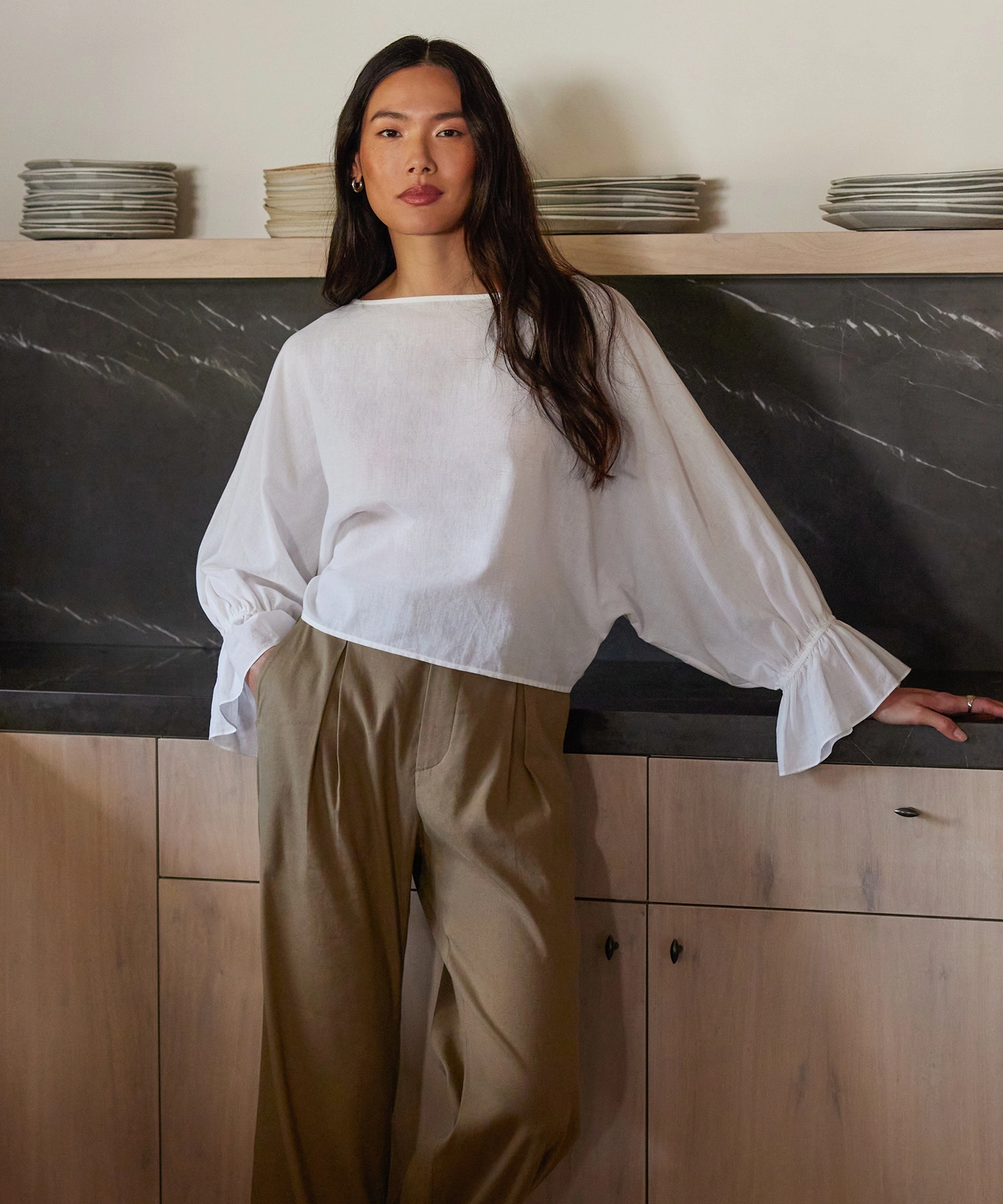 Roll Up Sleeve Design Cape Blouse