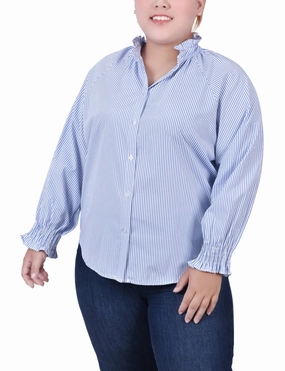 Plus Size Long Sleeve Button Front Blouse Button Down Collar Style