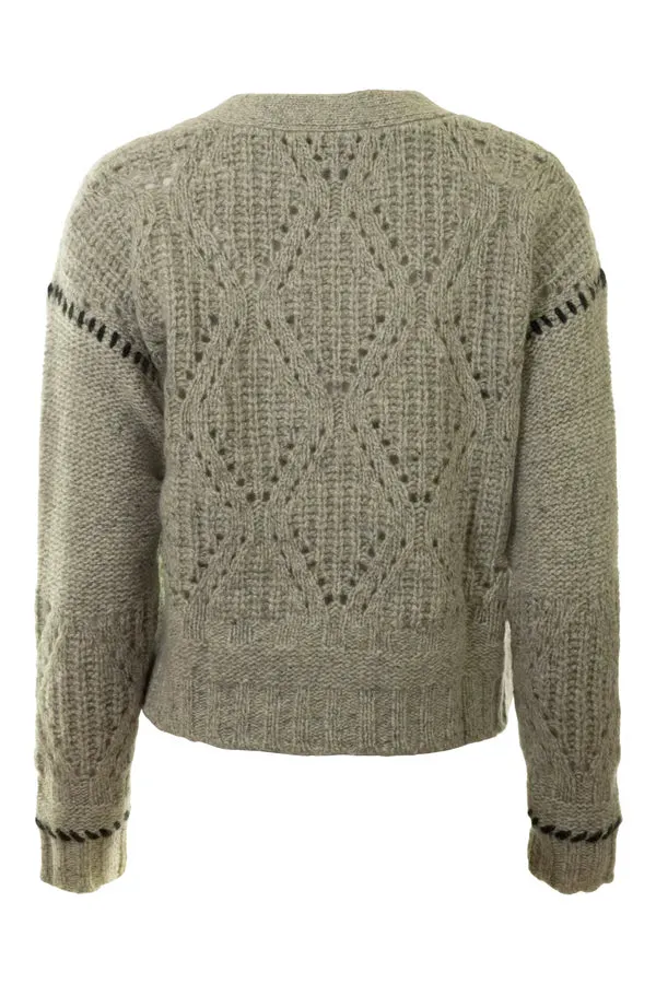 Autumn Cashmere Shaker V Neck Cardi w/ Diamond Ventilated Mesh Panel