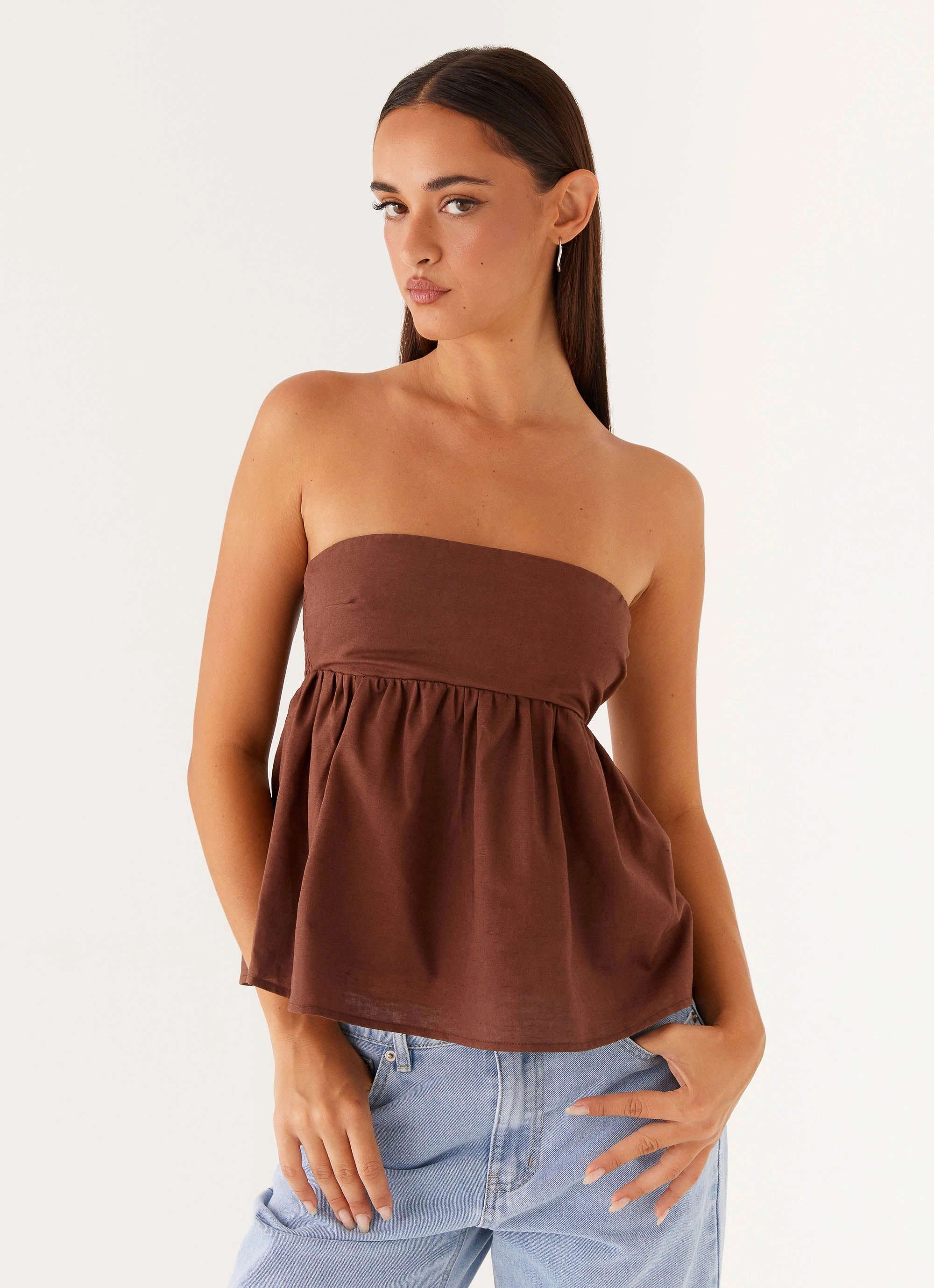 Four Way Stretch Material Cassie Tube Top - Chocolate