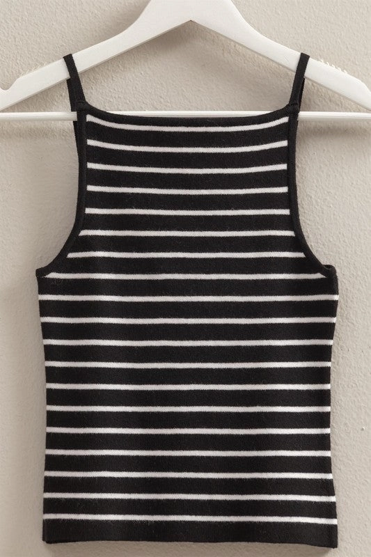 Aria Striped Knit Halter Neck Cami Top Minimalist Styling Lightweight Blouse