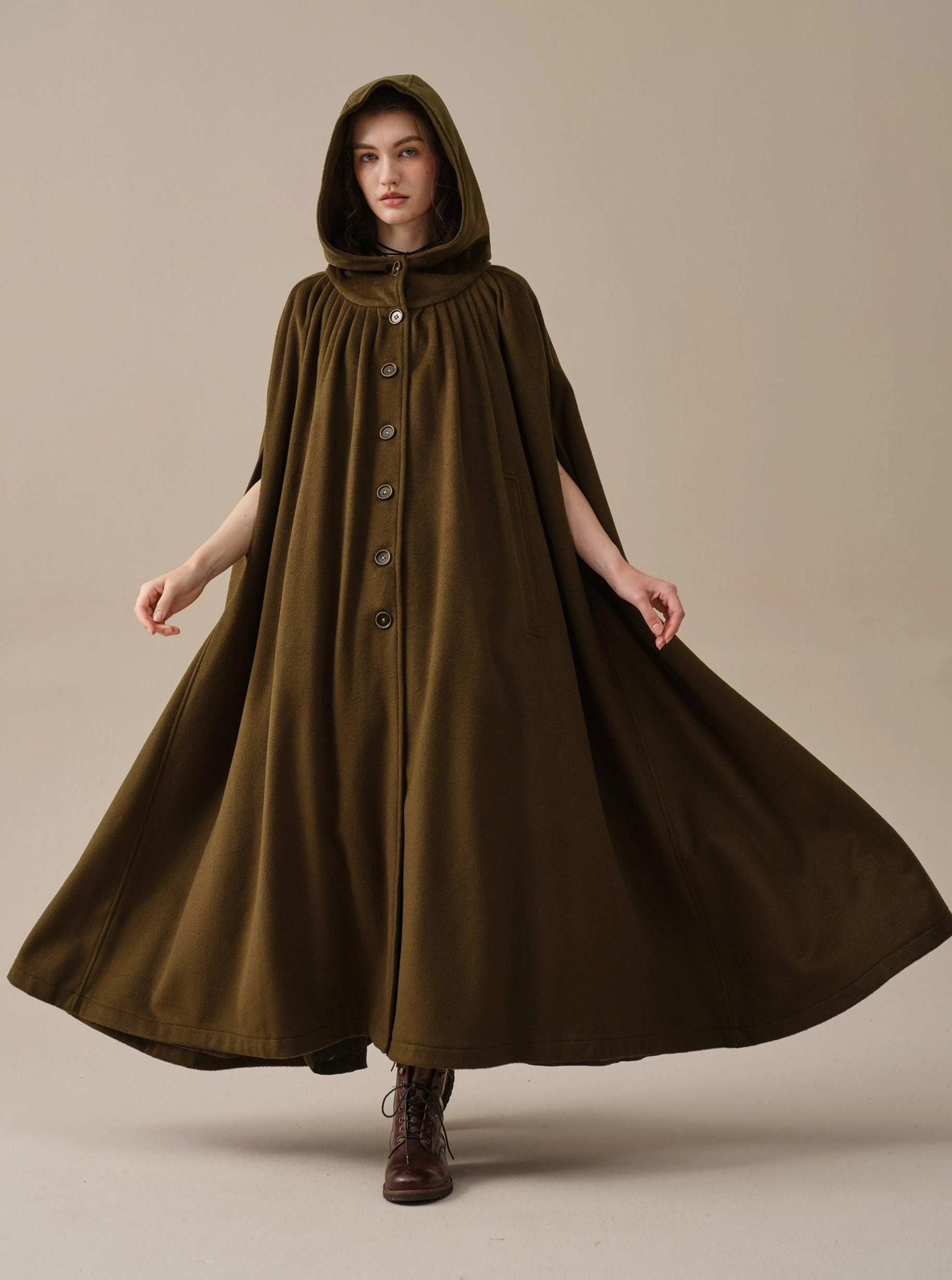 ARIEL 14 | HOODED WOOL CLOAK COAT Grab And Go