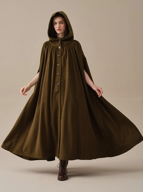 Garment Washed ARIEL 14 | HOODED WOOL CLOAK COAT