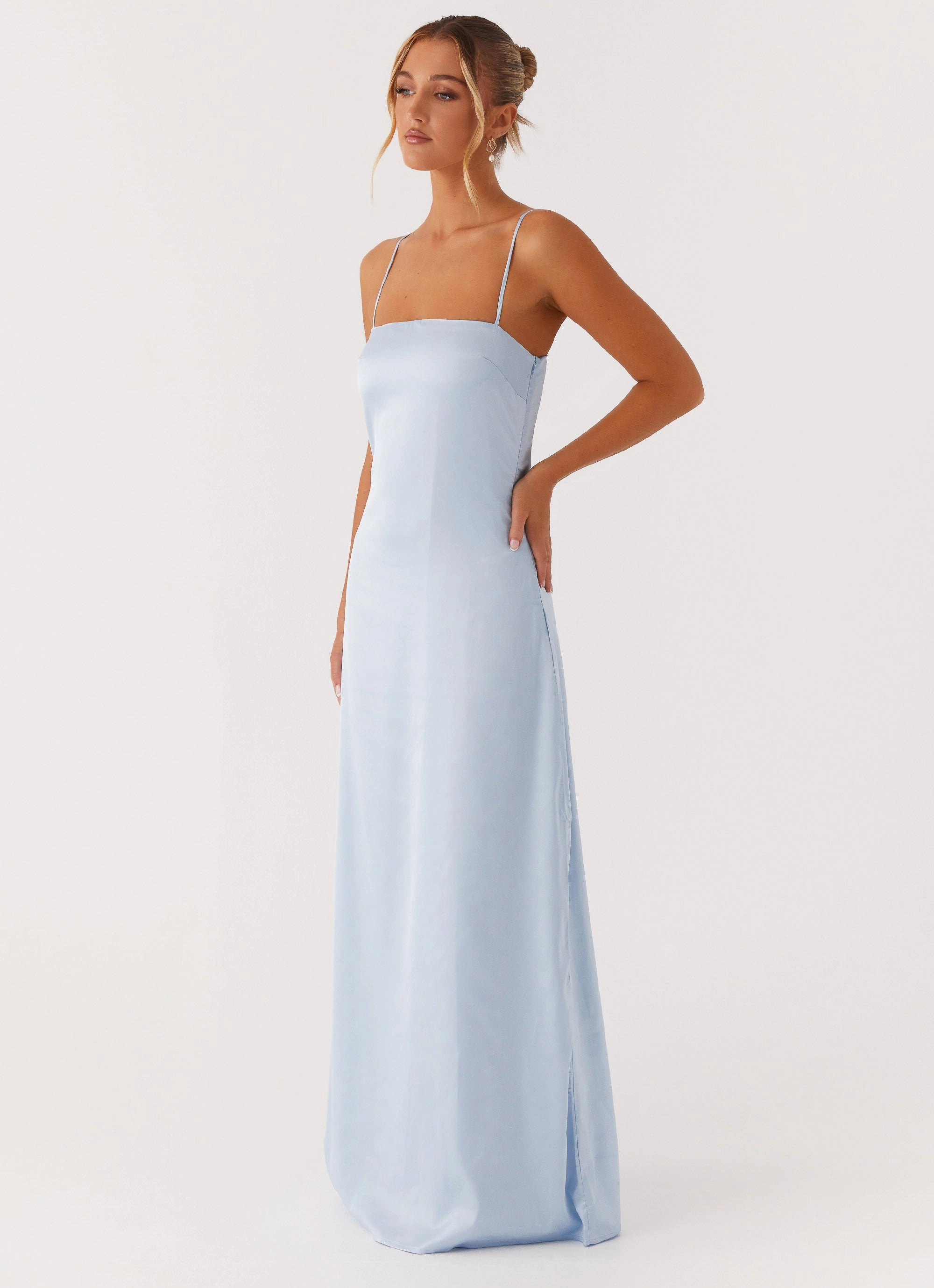 Satin Touch Aster Bloom Maxi Dress - Blue