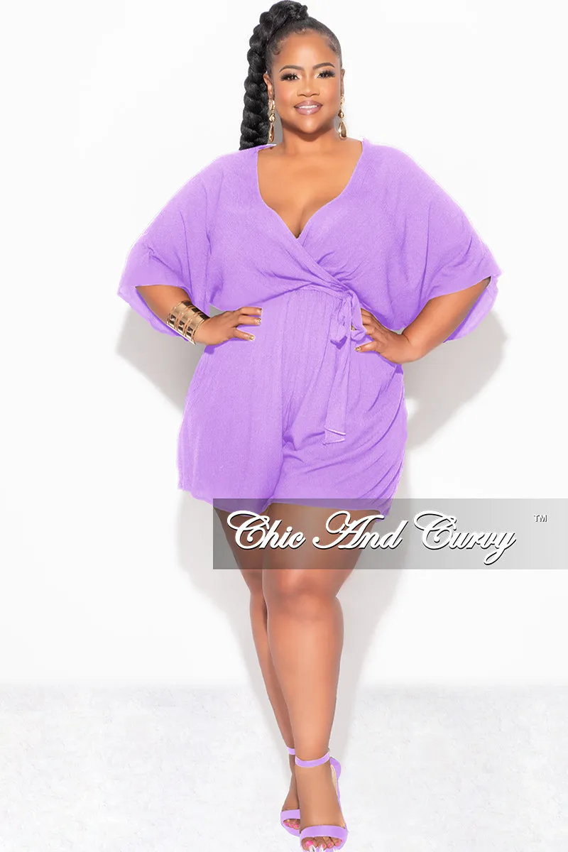 ErgonomicArticulatedDesign Sport Comfort Final Sale Plus Size Faux Wrap Romper with Tie in Lavender