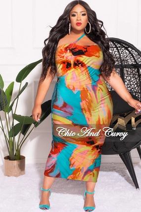 Final Sale Plus Size Sleeveless Double Spaghetti Strap One Shoulder BodyCon Dress in Yellow Turquoise Orange Pink and Red Fresh Fit Comfy All-Day