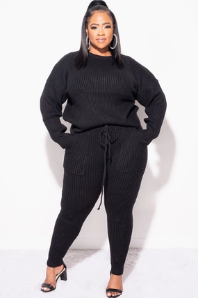 Final Sale Plus Size 2pc Warm & Cozy Sweater Knit Pants Set in Black Chic Vibe