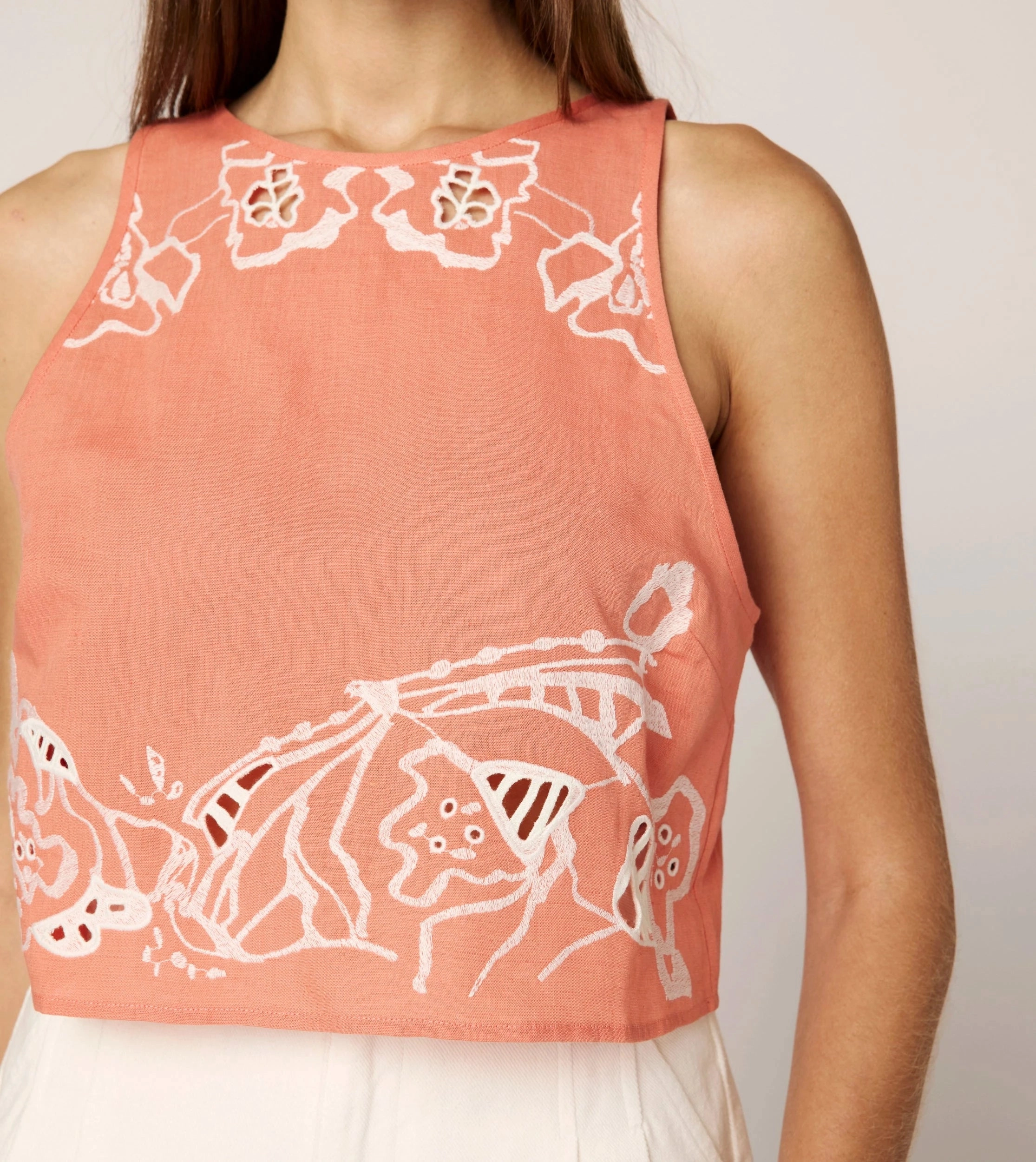 GarmentWashed Texture Attina Top | Coral Peach/Ivory