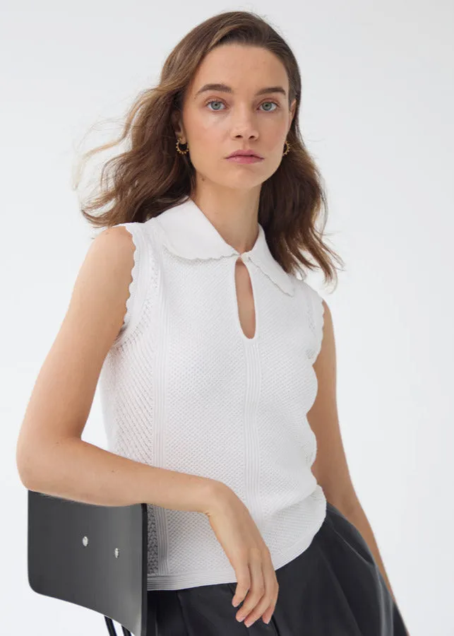 Autumn Cashmere Mesh Keyhole Johnny Collar Top Circular Knit Technique