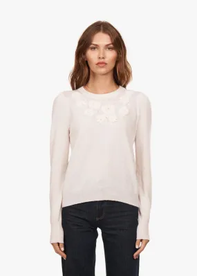 AntiStaticFabric Autumn Cashmere Puff Sleeve Crew with Floral Embroidery